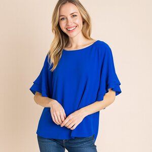 Umgee Royal Blue Ruffle Sleeve Boho Feminine Flowy Y2K Blouse Top Size S NEW